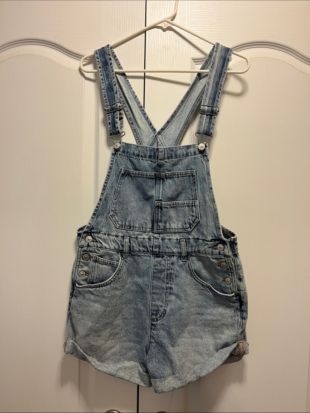 We The Free Light Blue Denim Short Overall Romper